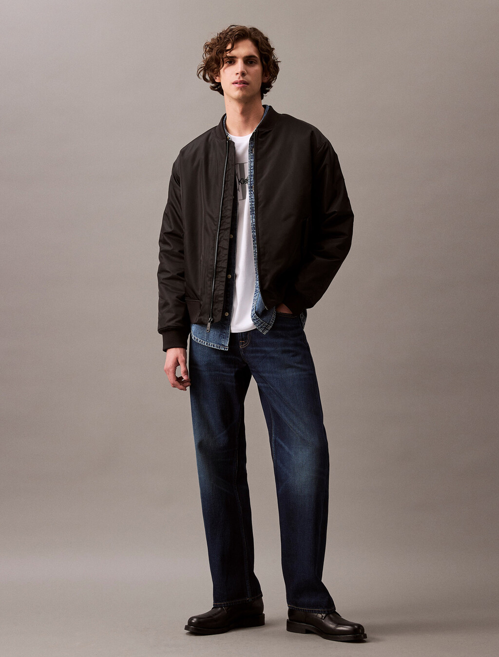 Padded Nylon Bomber Jacket, Black, hi-res