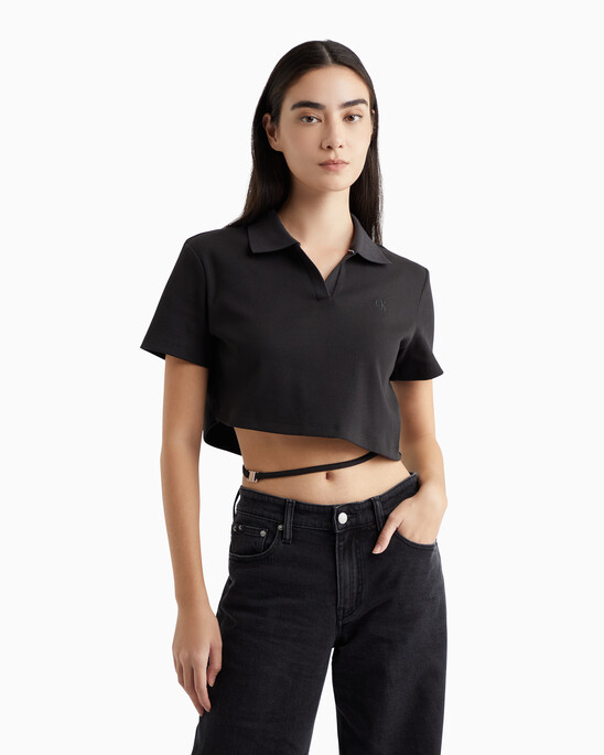 Modern Metals Cropped Polo Shirt With Logo Charm