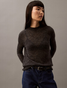 Sheer Alpaca Fine Gauge Crewneck Sweater, Gun Metal Heather, hi-res