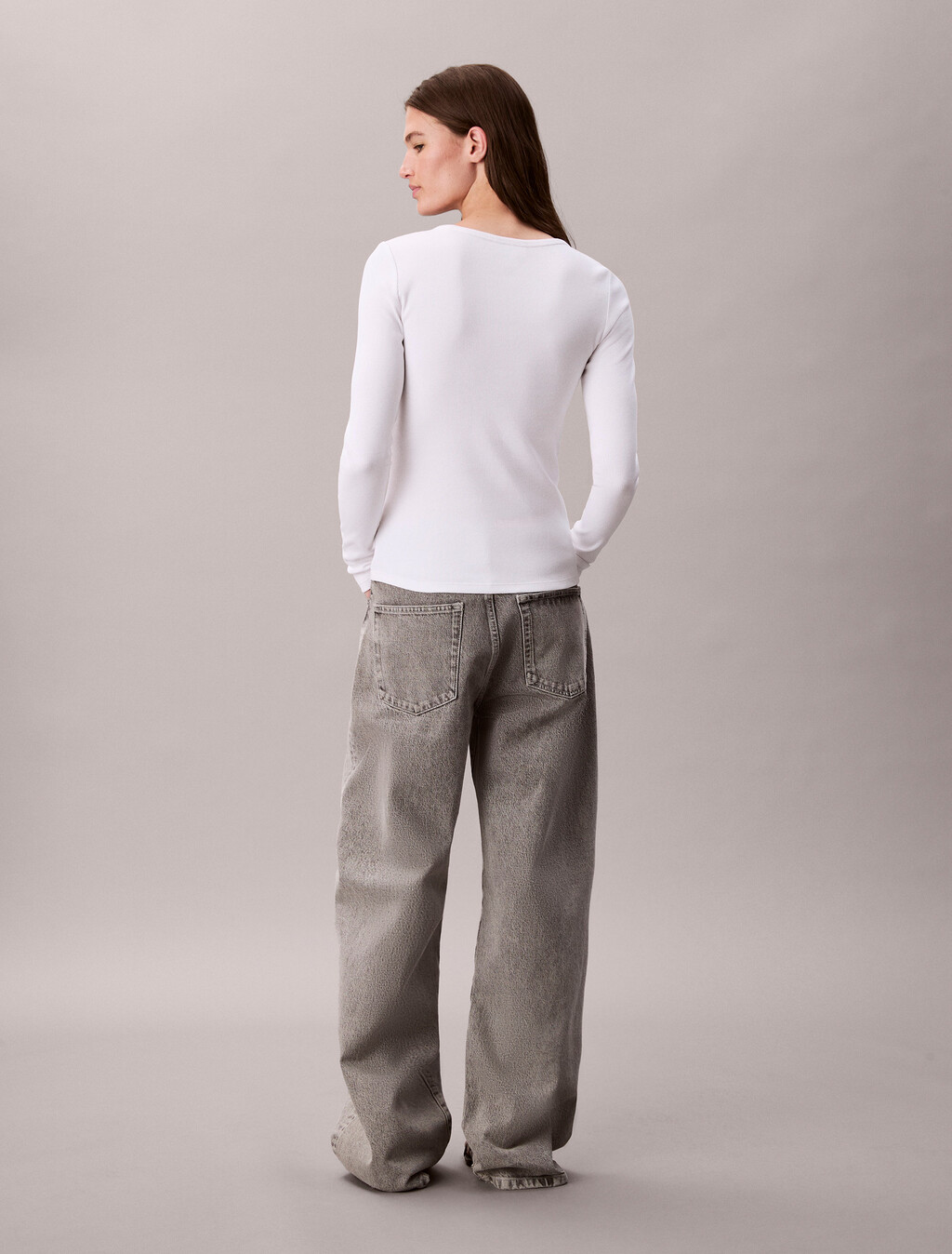 Ribbed Cotton Long Sleeve Top, Brilliant White, hi-res