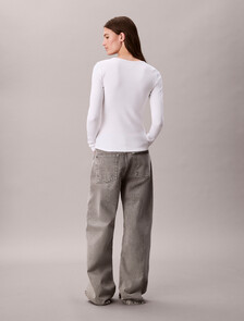 Ribbed Cotton Long Sleeve Top, Brilliant White, hi-res