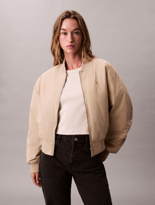 Lightweight Cropped Bomber Jacket, White Pepper, hi-res