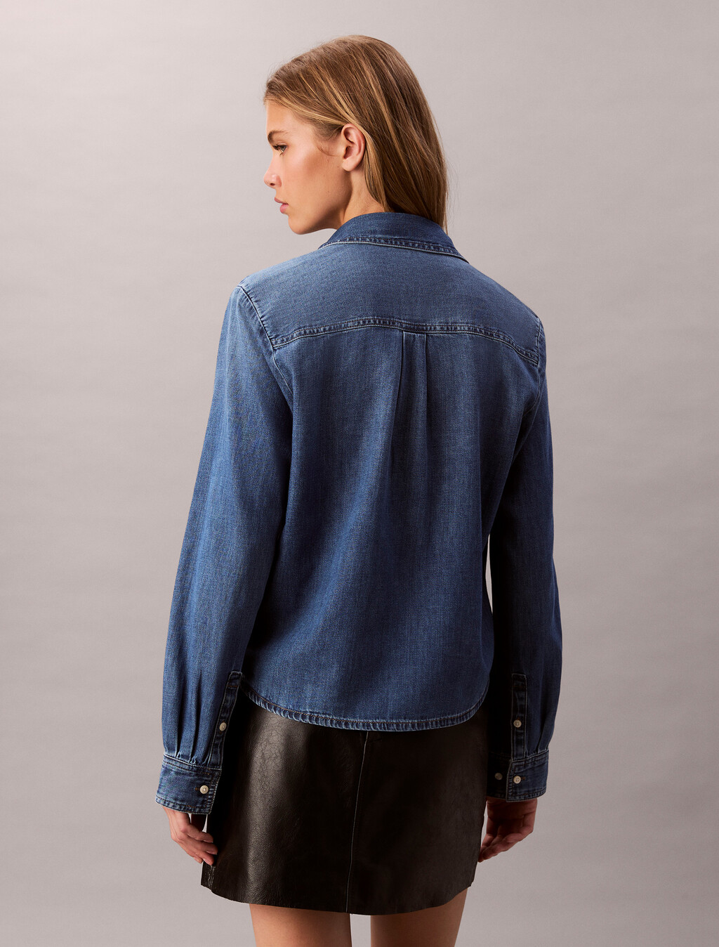 Cropped Denim Shirt, INDIGO HASTINGS, hi-res
