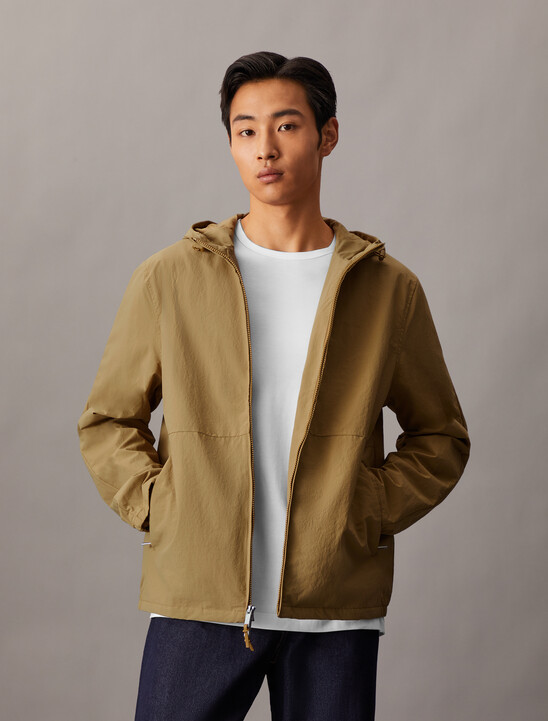 Crinkle Nylon Hooded Windbreaker Jacket