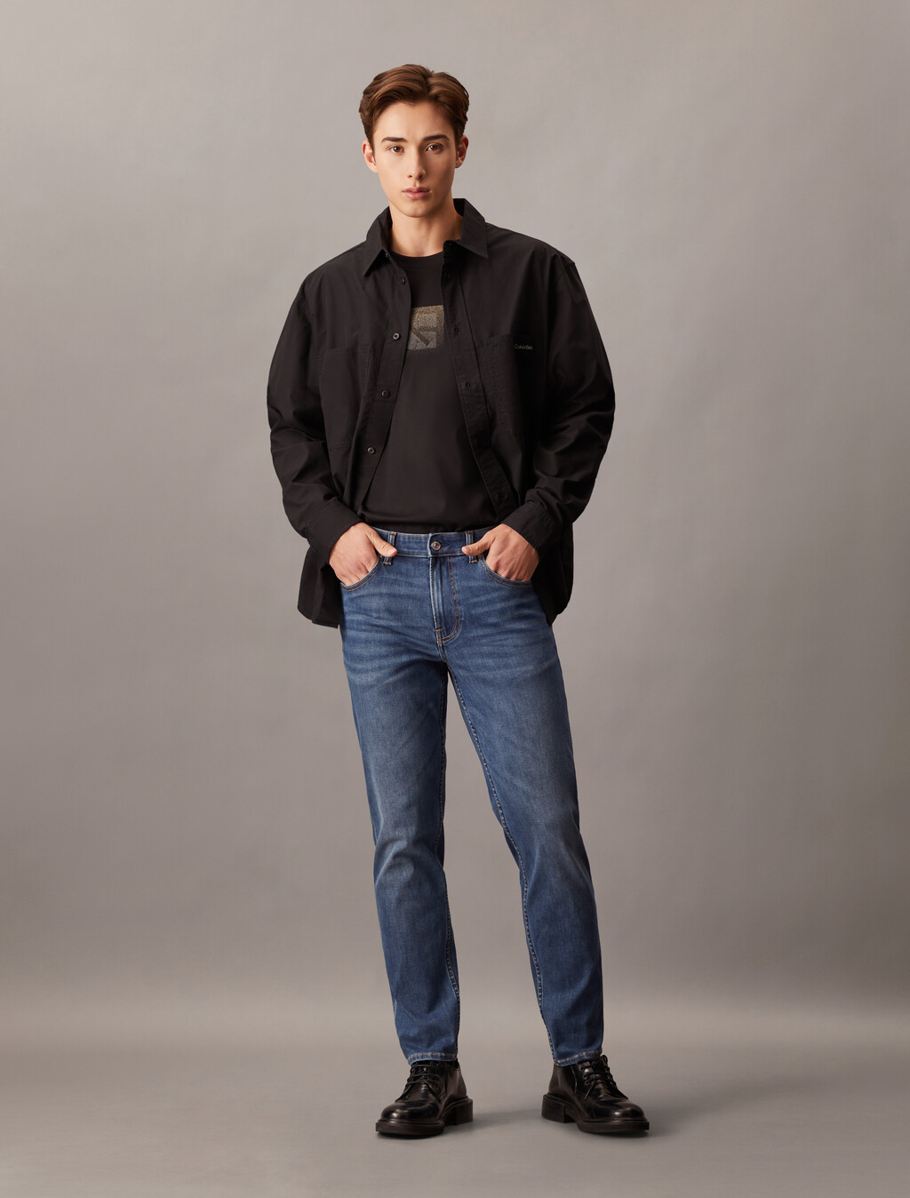 Relaxed Cotton Poplin Shirt, Ck Black, hi-res