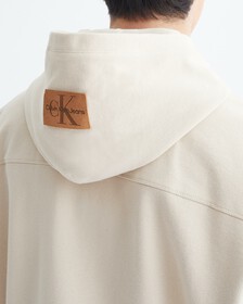 LEATHER PATCH SLEEVELESS HOODIE, Classic Beige, hi-res