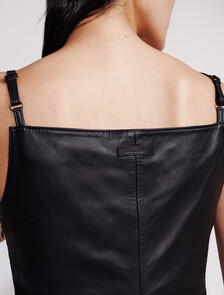 Leather Sleeveless Midi Dress, Black, hi-res