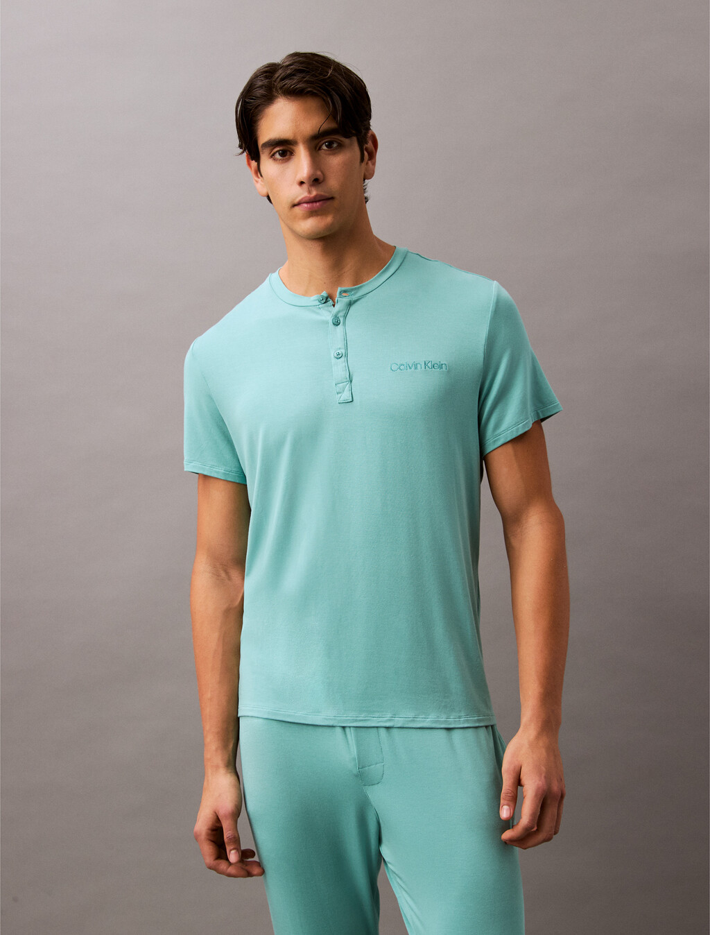 Ultra Soft Modal Henley Sleep T-Shirt, Saltwater Aqua, hi-res