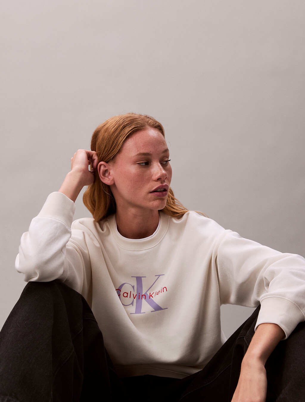 Monogram Relaxed Long Sleeve Sweatshirt, Tofu, hi-res