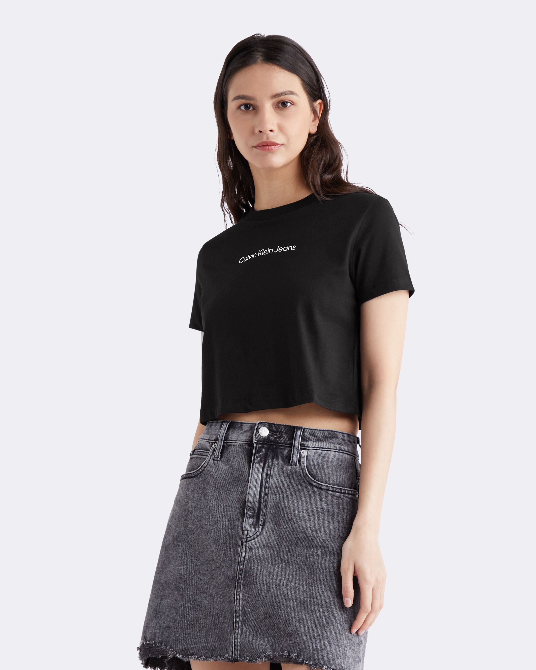Calvin klein cropped deals logo t shirt