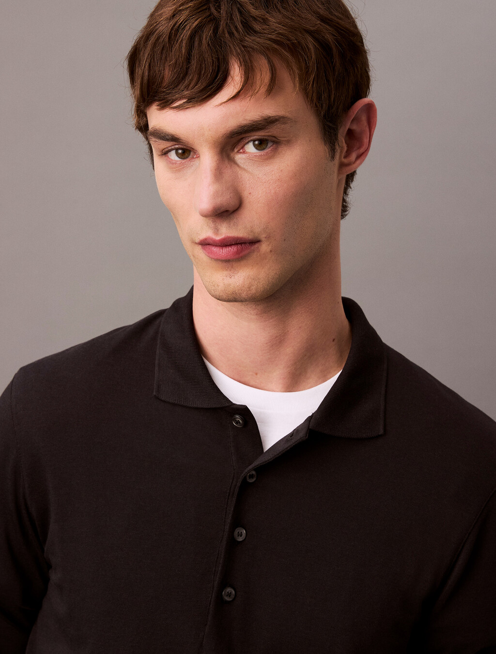 Fine Knit Silk Touch Polo, Black, hi-res