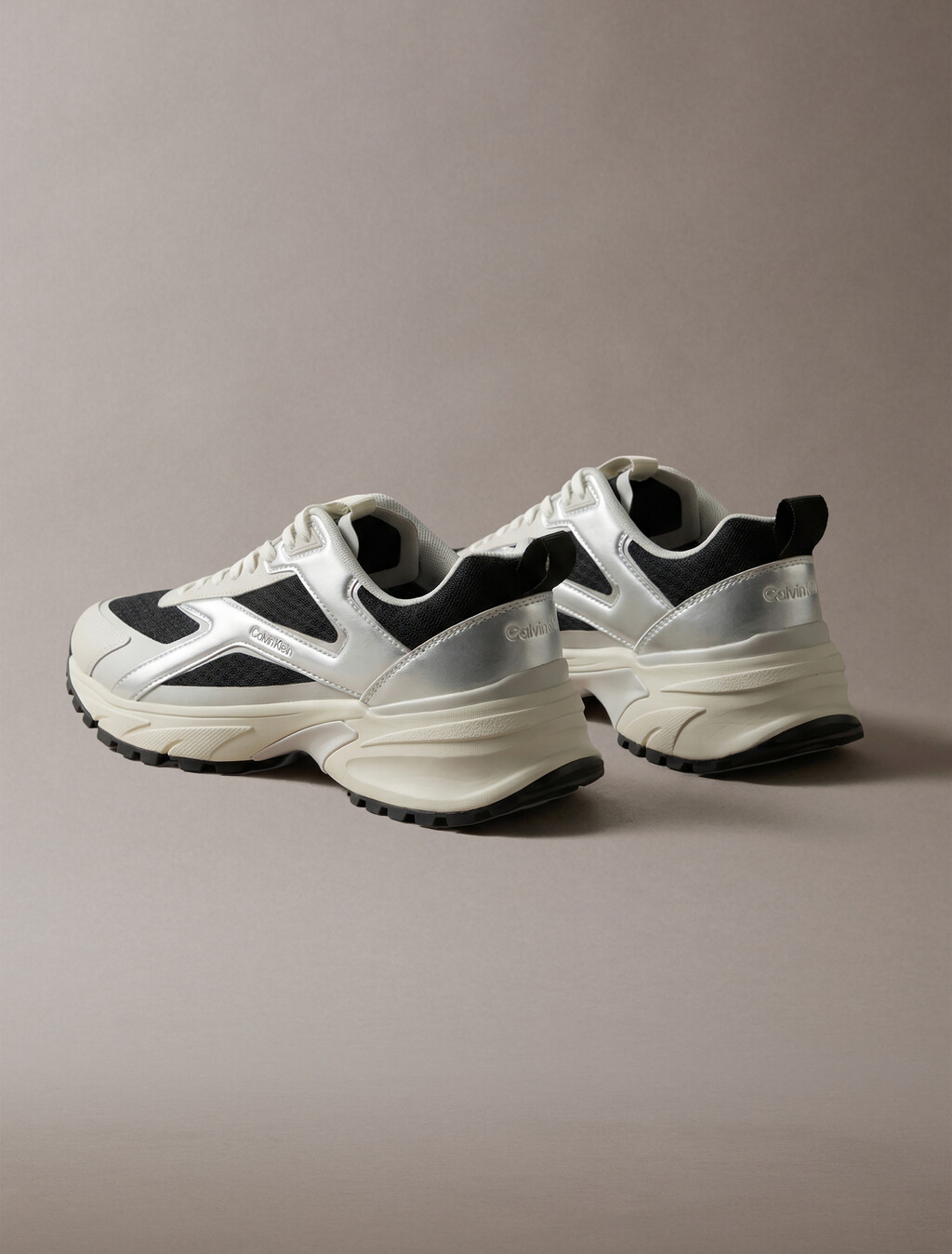 Knit and Metallic Runner Trainers, Black/Silver/Light Grey, hi-res