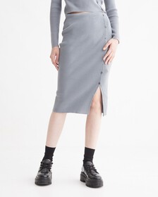 FEMININE BUTTON DOWN SKIRT, Overcast Grey, hi-res