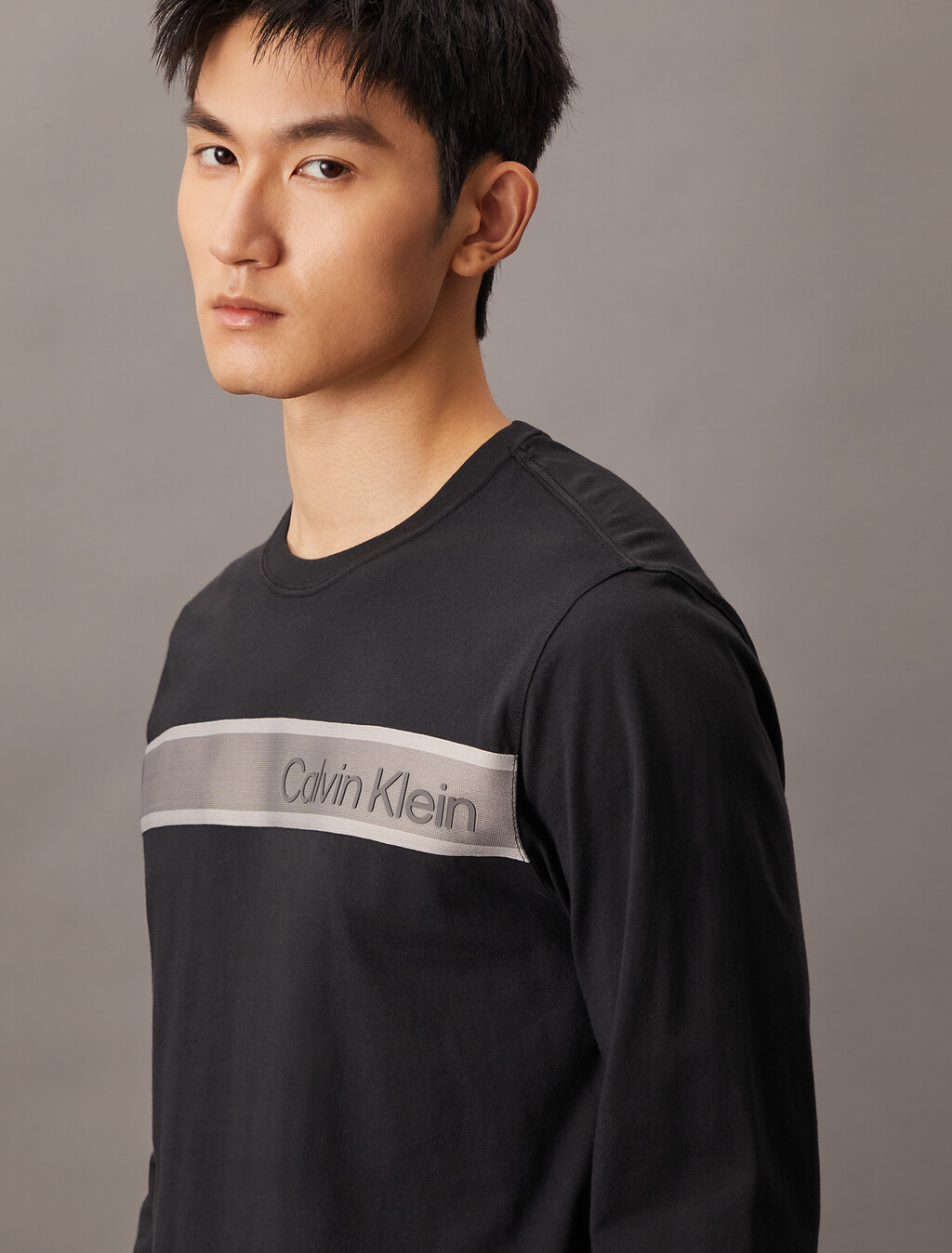 Logo Tape Long Sleeve Tee, Black Beauty, hi-res
