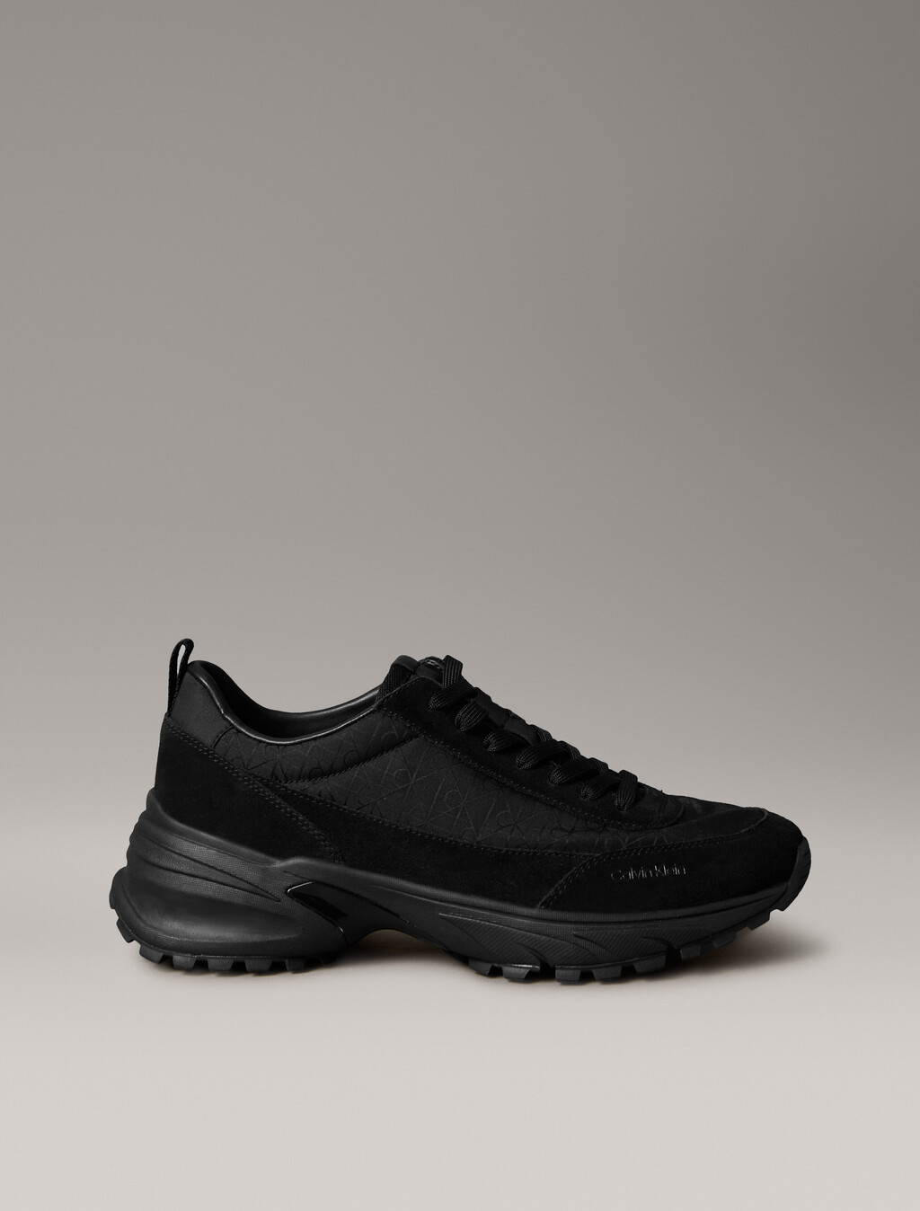Suede and Emblem Logo Nylon Trainers, Triple Black, hi-res