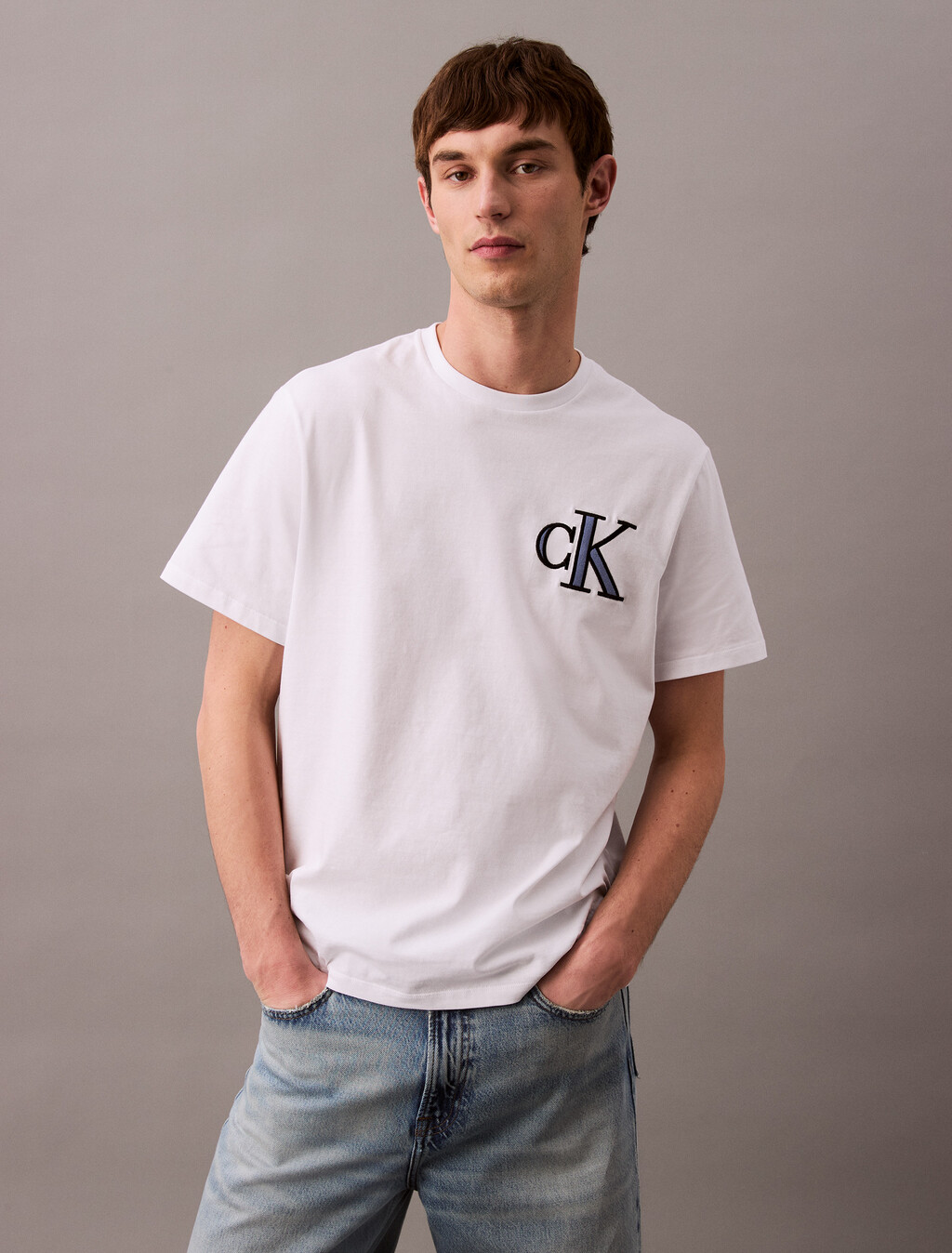 Varsity CK Badge Crewneck Tee, Brilliant White, hi-res