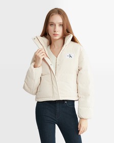Corduroy Cropped Puffer Jacket, Putty Beige, hi-res