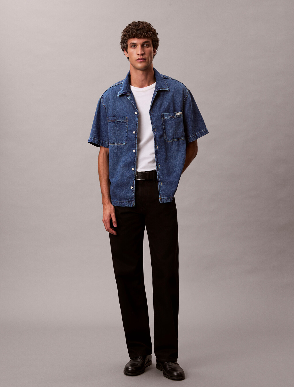 Denim Short Sleeve Shirt, NILE BLUE, hi-res