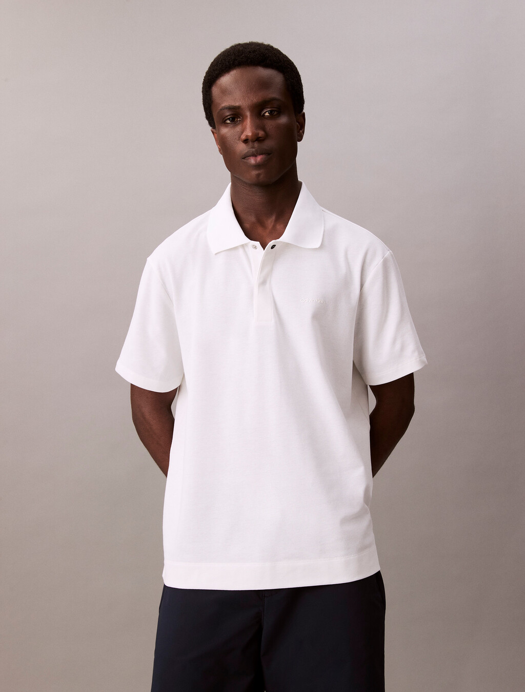 Cotton Blend Pique Polo Shirt, Bright White, hi-res