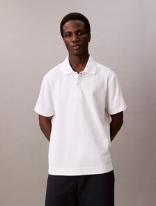 Cotton Blend Pique Polo Shirt, Bright White, hi-res