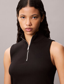 Sleeveless Quarter Zip Top, Black, hi-res