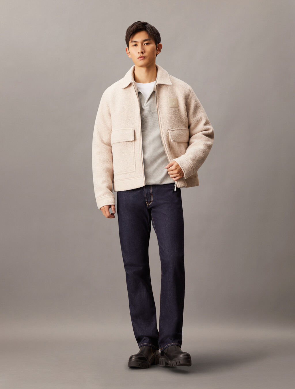 Relaxed Bouclé Wool Jacket, Moonbeam, hi-res