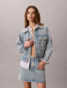 Boxy Logo Tape Denim Jacket, FRESH WATER, hi-res