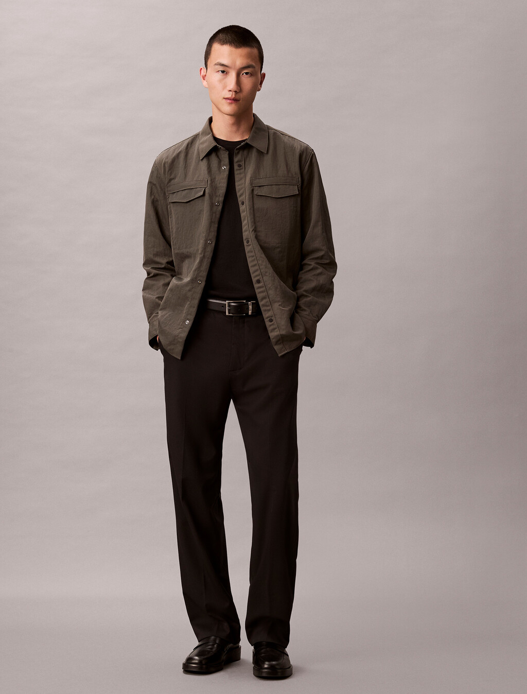 Relaxed Nylon Shirt Jacket, Beluga, hi-res