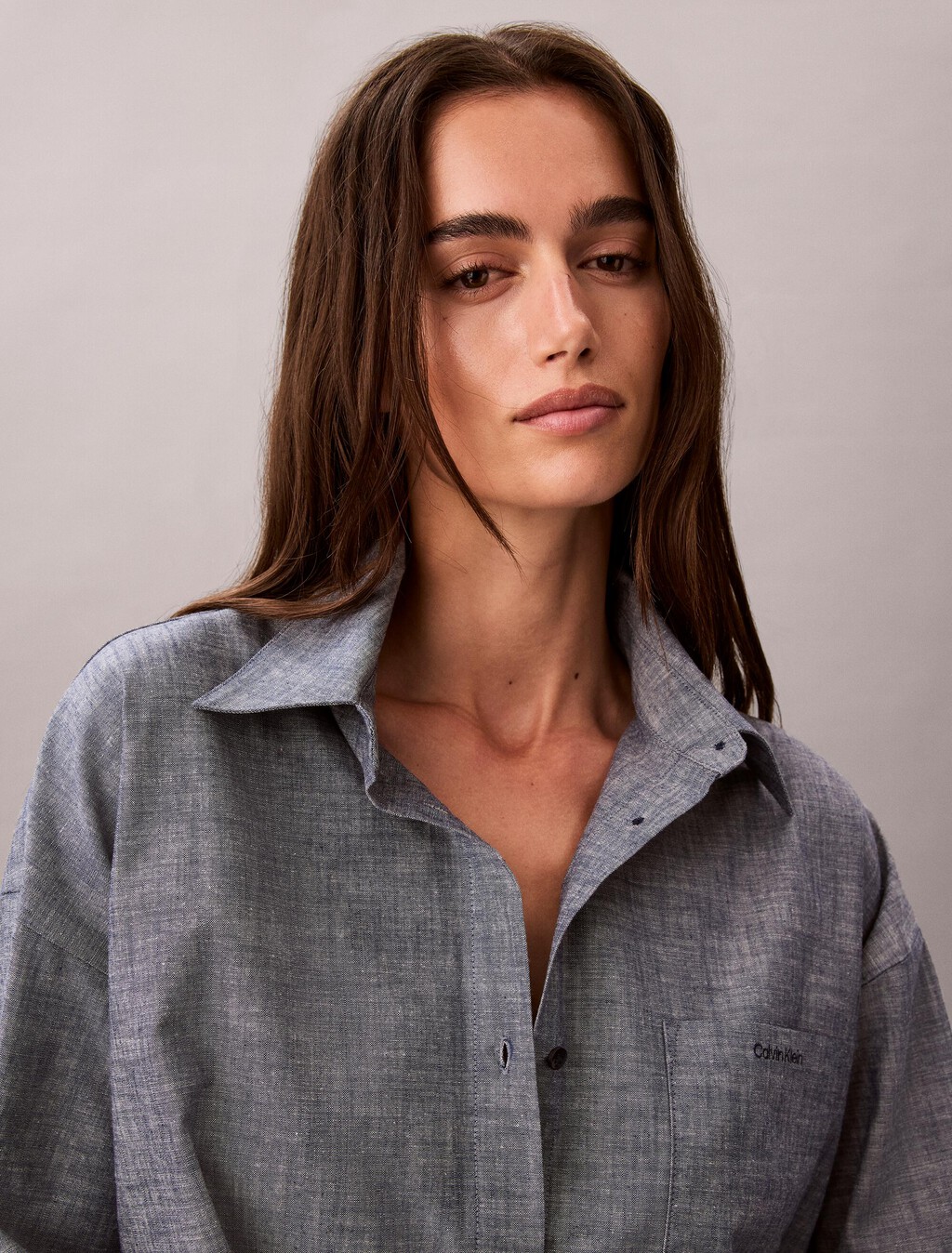 Cotton Chambray Pyjama Top, Indigo, hi-res