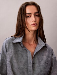 Cotton Chambray Pyjama Top, Indigo, hi-res