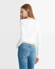 Slim Ribbed Long Sleeve Top, Bright White, hi-res