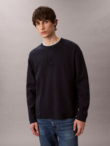 Embossed Monogram Logo Relaxed Sweater, Dark Sapphire, hi-res