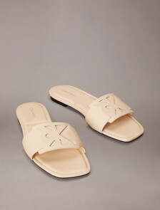 Amira - Leather Square Toe Flat Sandals, Light Cashew, hi-res