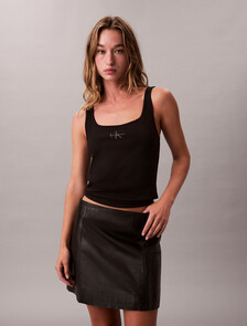 Monogram Scoop Neck Rib Knit Tank Top, Black, hi-res