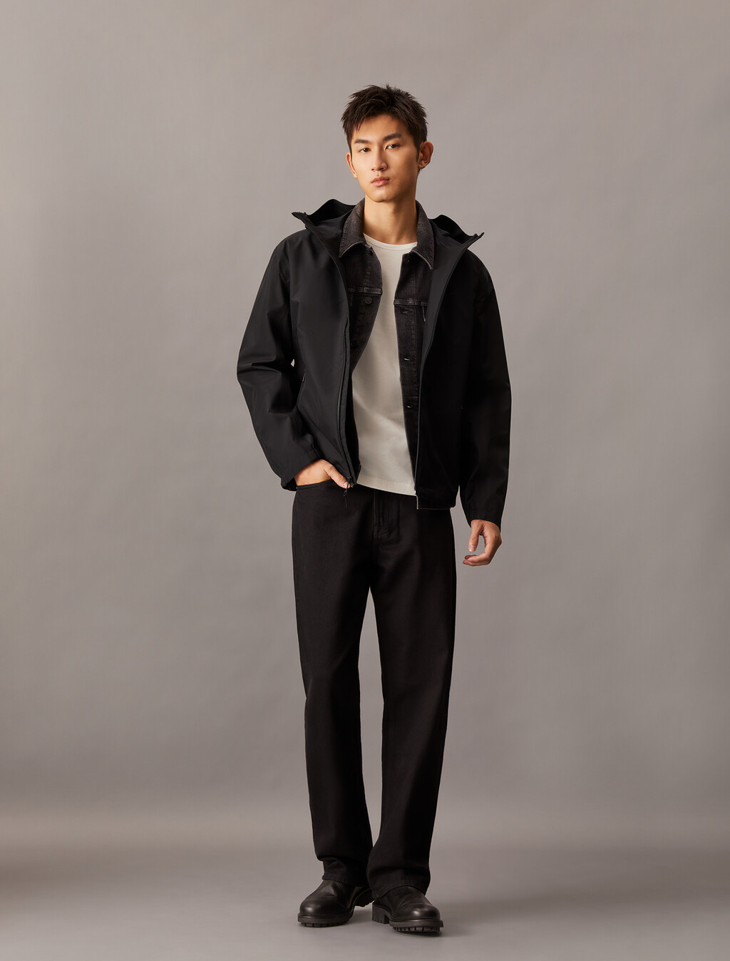 Water Resistant Unlined Rain Jacket, Black Beauty, hi-res
