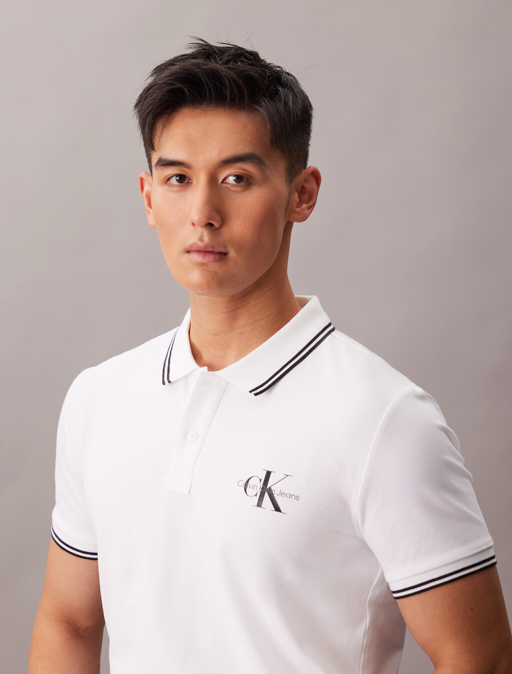 Monogram Slim Tipped Polo, Bright White, hi-res