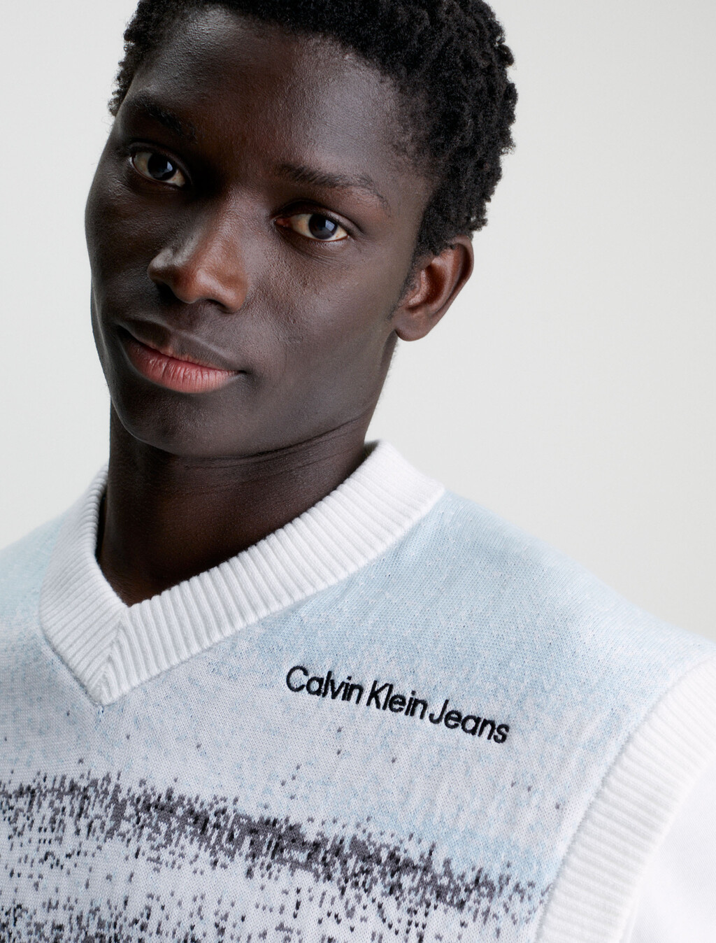 Cotton Jacquard Knit Vest, Sprayed Jacquard, hi-res