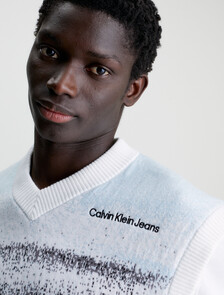 Cotton Jacquard Knit Vest, Sprayed Jacquard, hi-res
