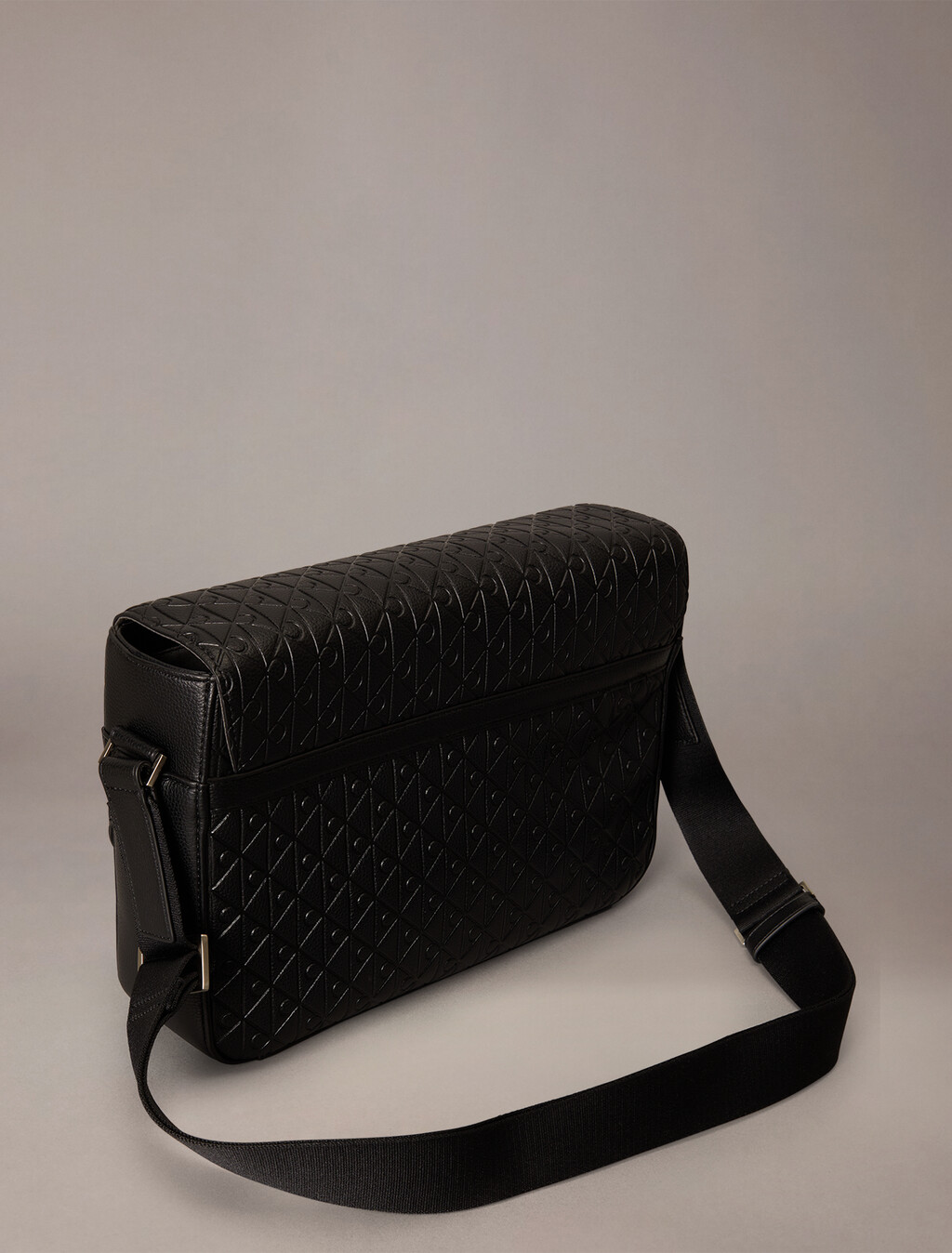 Embossed Emblem Logo Flap Messenger Bag, Black, hi-res