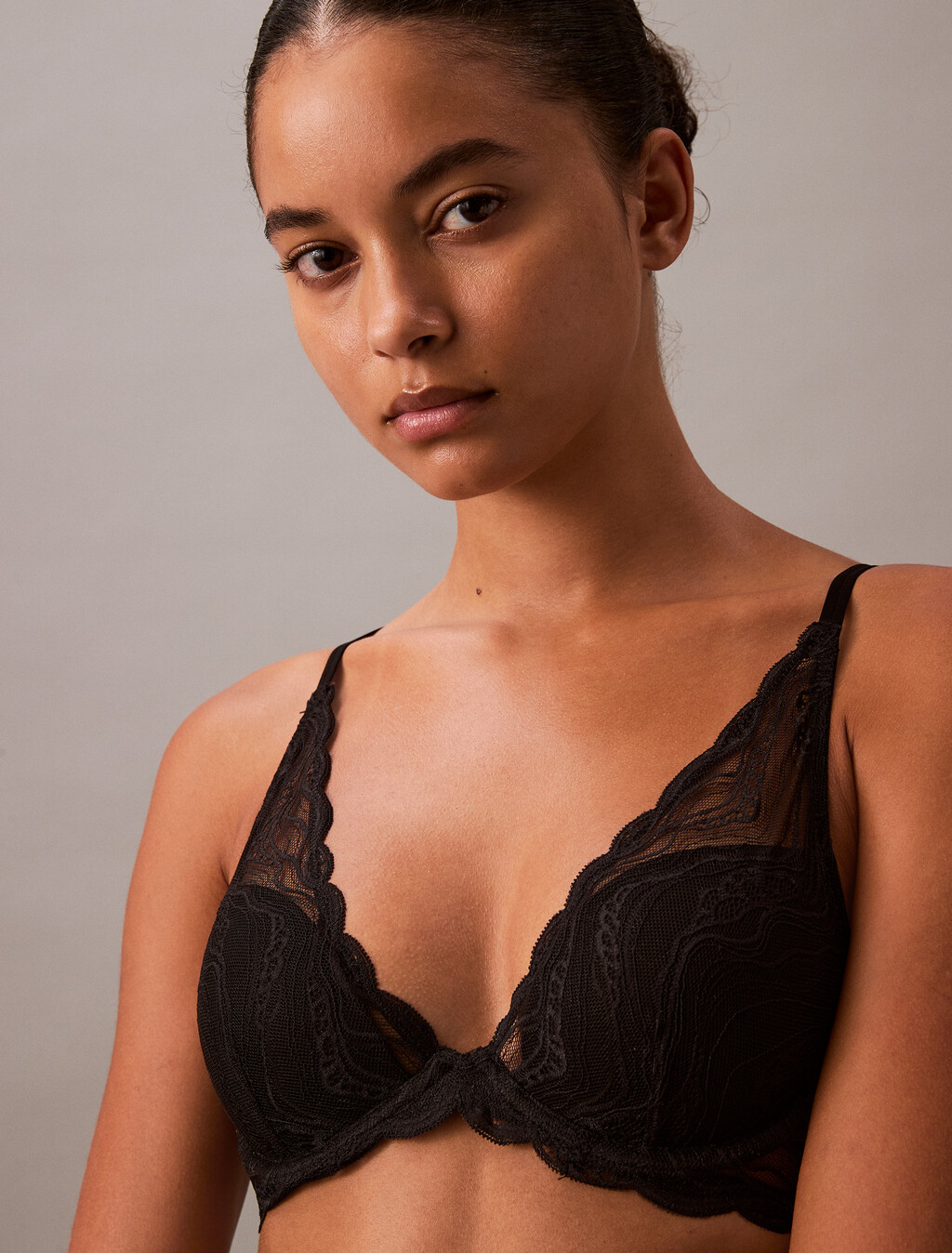 Sensual Stretch Lace Lightly Lined Plunge Bra, Black, hi-res
