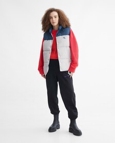 YEAR OF THE RABBIT COLOR BLOCK PUFFER VEST, ANTARCTICA, hi-res