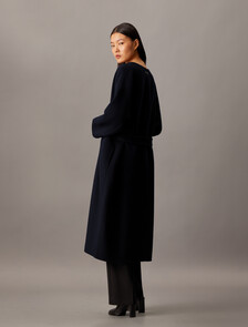 Cashmere Wool Blend Collarless Wrap Coat, Black Beauty, hi-res
