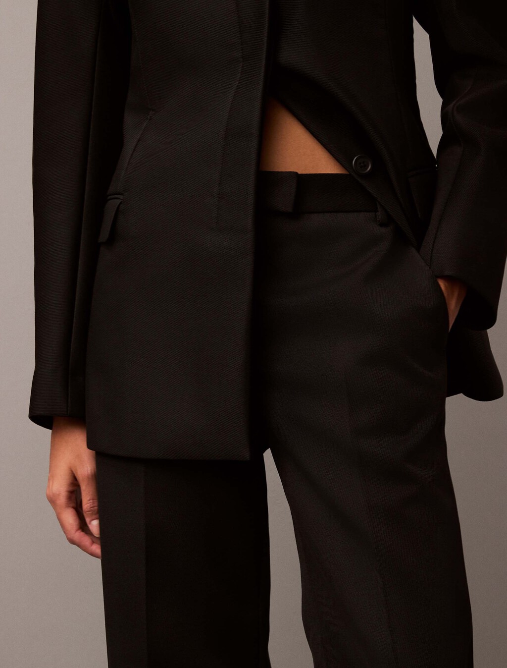 Cavalry Twill Low Rise Tailored Trousers, Black Beauty, hi-res