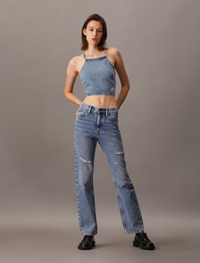 Tie Back Denim Top, Denim Light, hi-res