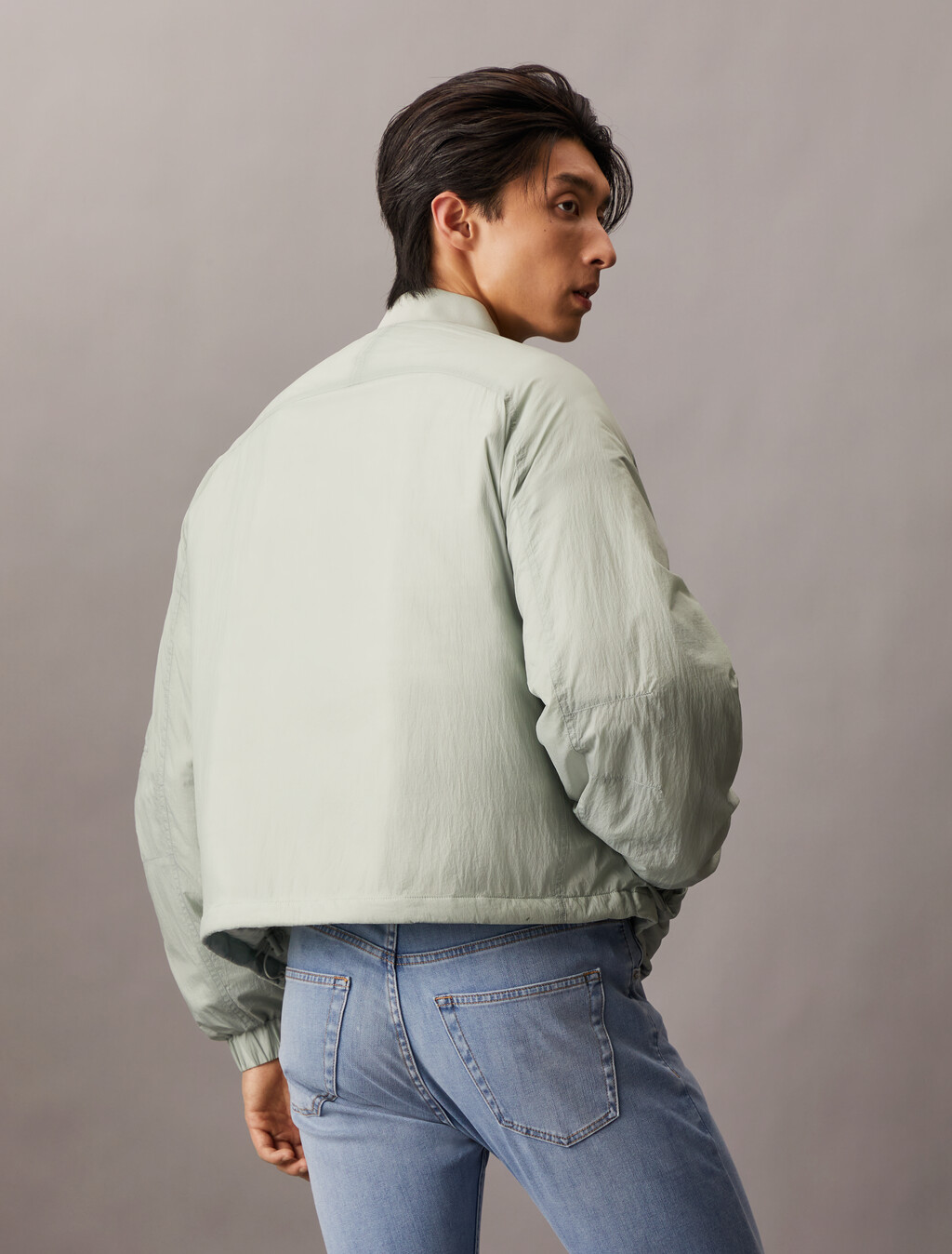 Lightweight Nylon Relaxed Bomber Jacket, Slate Gray, hi-res