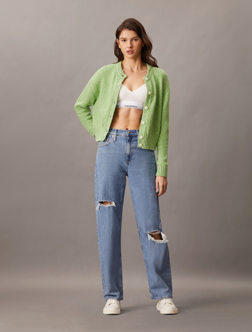 Chunky Knit Cotton Cardigan, Summer Green Combo, hi-res