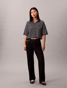 Stripe Cotton Pique Cropped Polo, Dark Sapphire, hi-res
