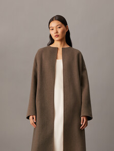 Cashmere Wool Blend Collarless Wrap Coat, Spiced Plum Melange, hi-res