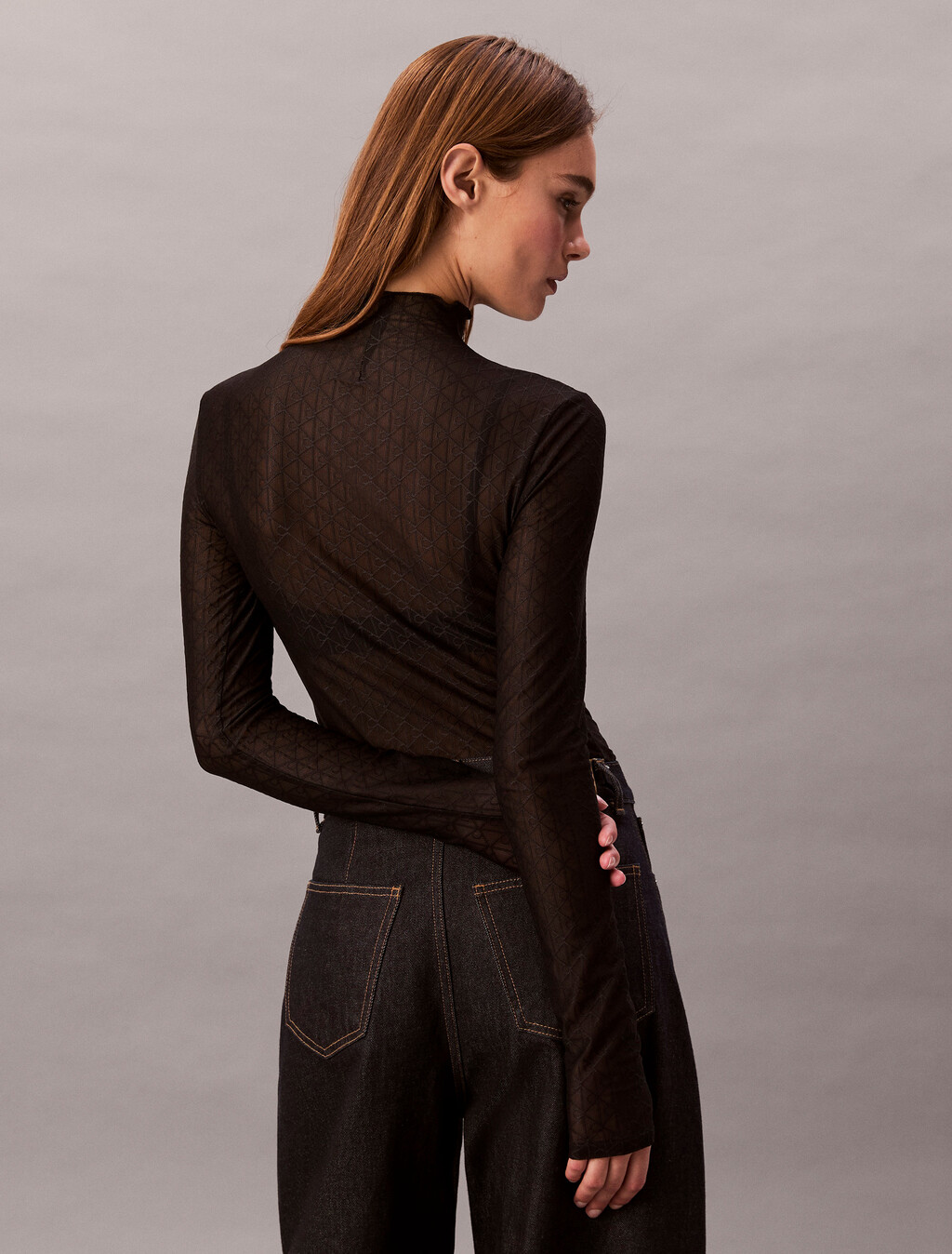 Monogram Mesh Top, Black, hi-res