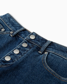 RECONSIDERED HIGH RISE WIDE LEG DENIM SHORTS, Dark Blue Exposed Shank, hi-res